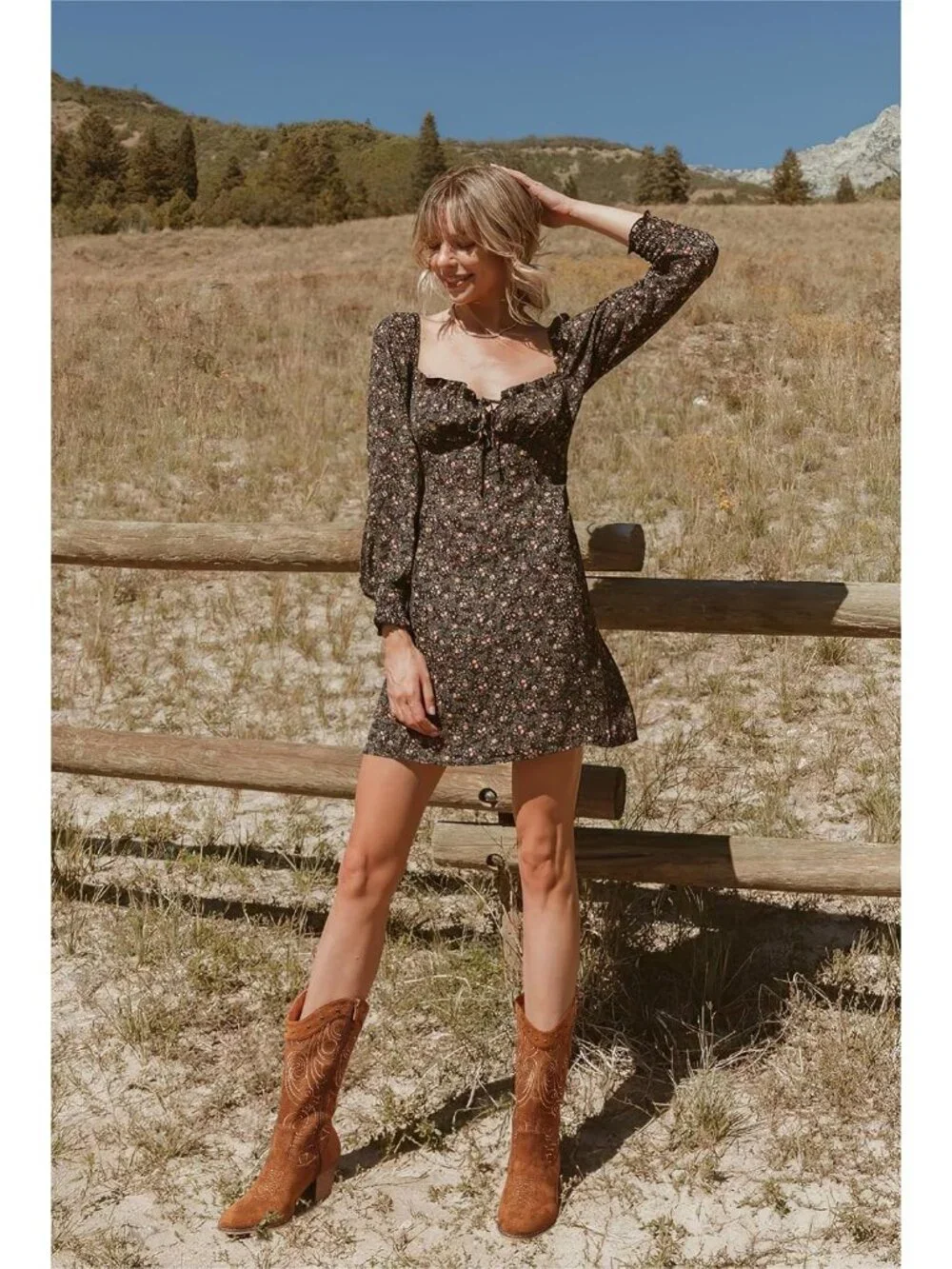 Women Camel Western Pointed Toe Chunky Heel Embroidered Mid Calf Cowgirl Boot